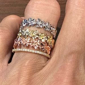 936.Hawaiian Plumeria Rose Gold .925 Sterling Silver plated Eternity Ring